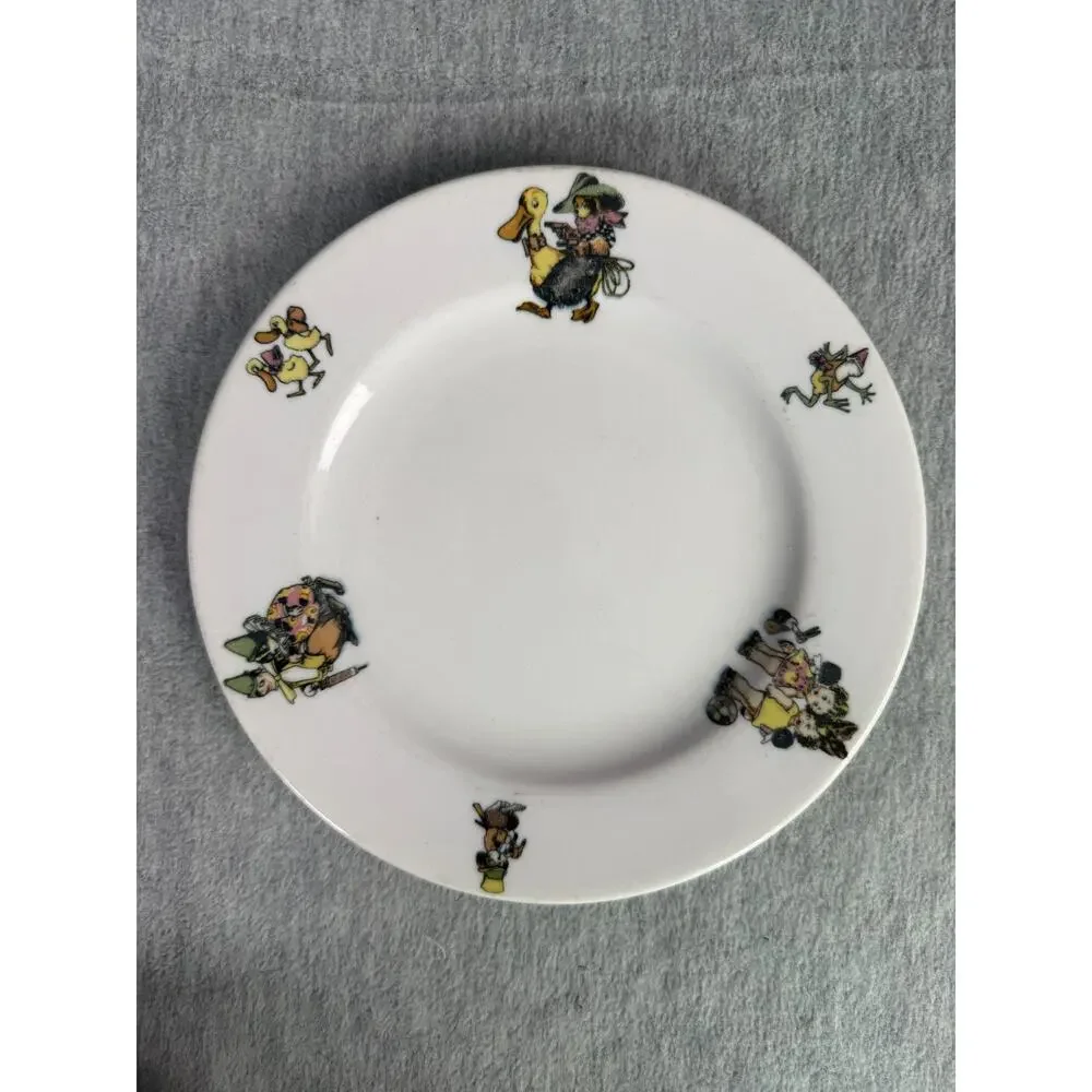 Vintage Mayer China Toyland Child's Plate & Bowl Set Puppies Ducks Frogs
